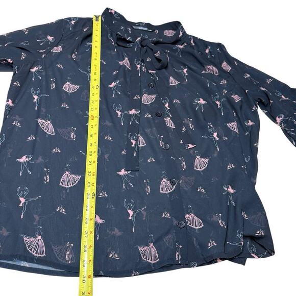 Eshakti Blouse Button Up 4XL Ballet Print Flared Sleeves Relaxed Comfort Whimsy - Picture 9 of 9